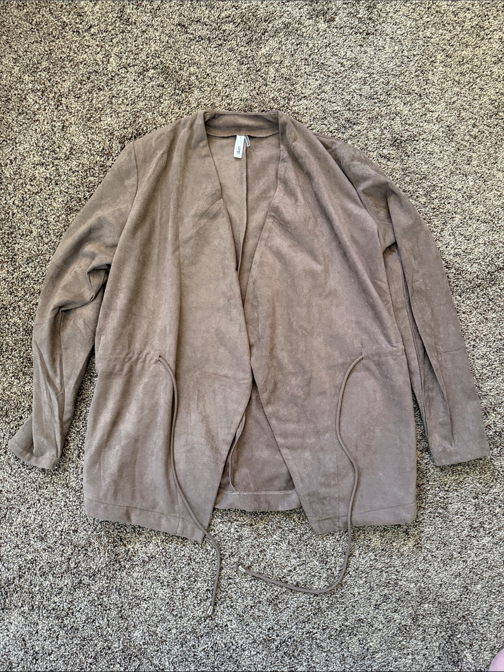 Women’s Taupe Suede-like Open-Front Lightweight Jacket